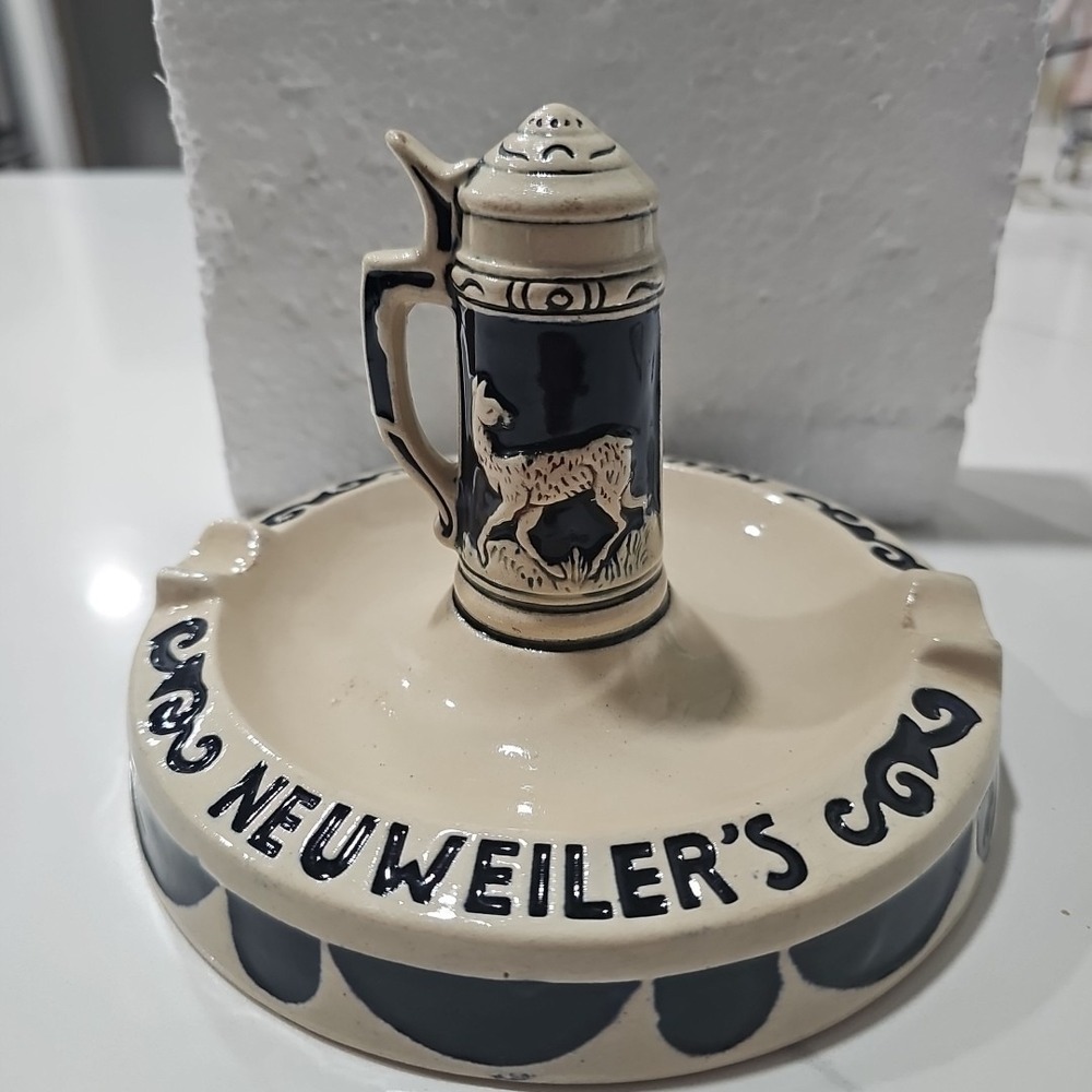 Vintage German Neuweiler's Neuweiler Beer Pottery Ashtray W/ Stein center